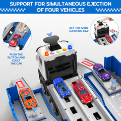 Transport truck toy with foldable catapult track