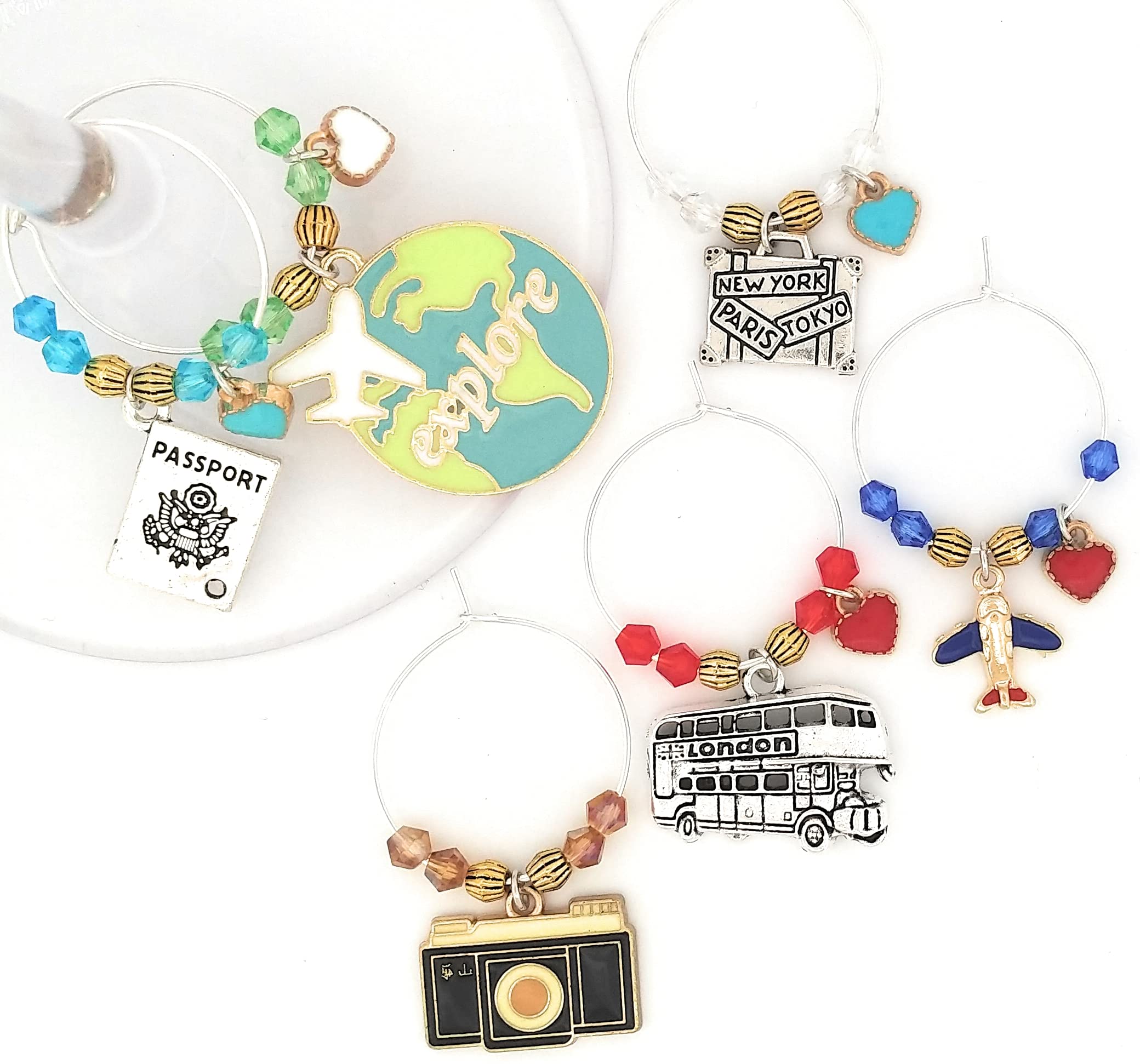 pixie-wine-charms travel set six charms featuring Tokyo Paris New York London