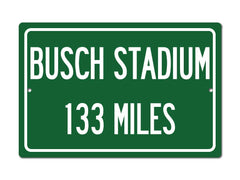 TravelSigns, Inc. personalized highway distance sign to Busch Stadium aluminum finish