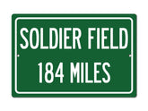 TravelSigns personalized highway distance sign to Soldier Field aluminum