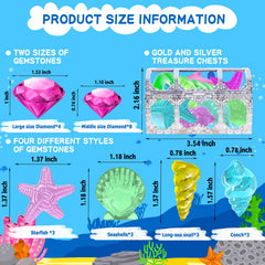 Sinking treasure chest with colorful diving gems for kids