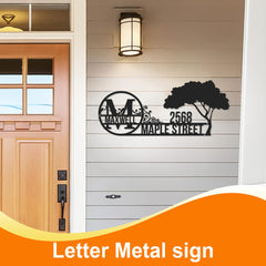 Tree of Life Metal Street Name Plaque mounted on wall