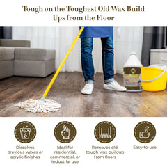 Concentrated formula removes wax from vinyl composition rubber and terrazzo floors