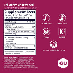 Tri-Berry energy gel caffeine content label
