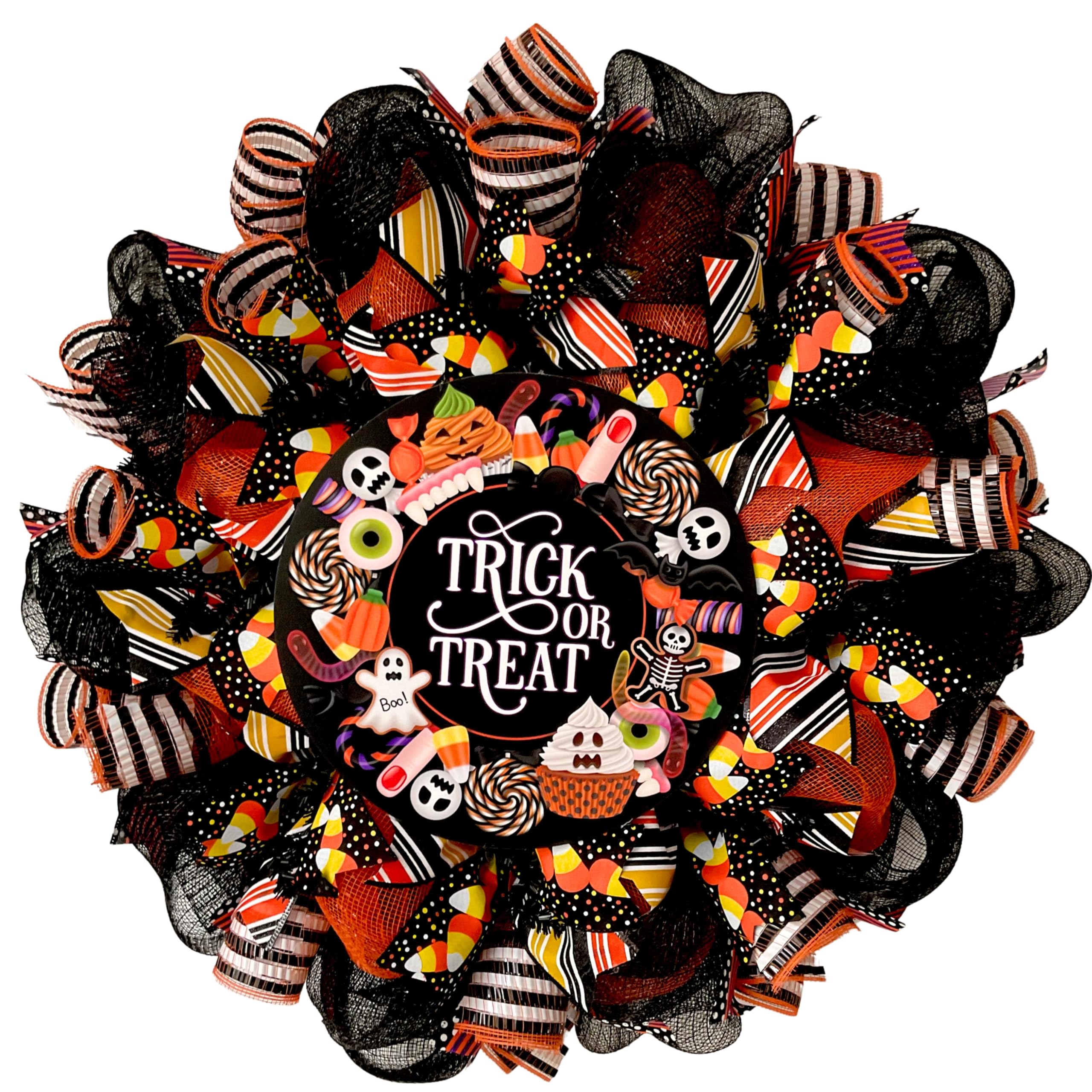 Trick or Treat Halloween Candy Wreath front view