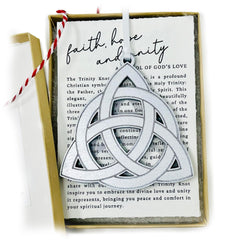 Trinity Knot Christmas Ornament silver finish on 3 inch MDF circle