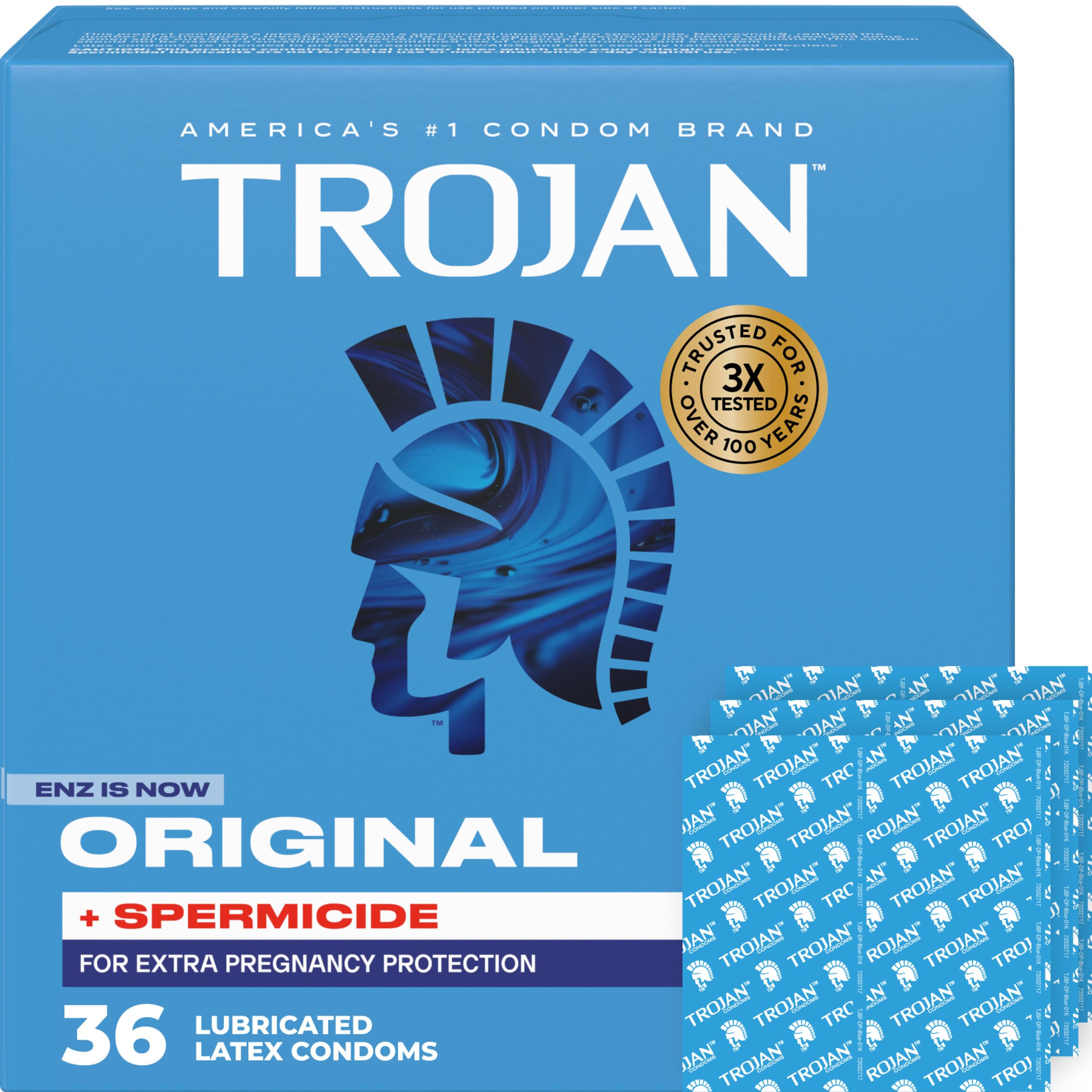 Trojan Original Plus Spermicide Latex Lubricated Condoms for Men 36 count box