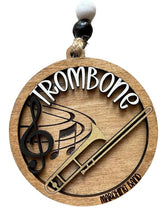 Trombone marching band Christmas tree ornament front view