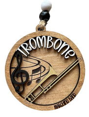 Trombone marching band Christmas tree ornament front view