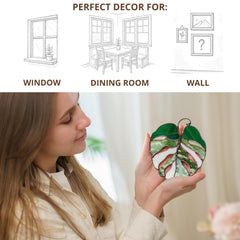 Green and white stained glass tropical plant decor