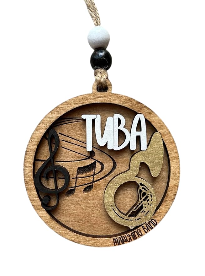 Tuba marching band Christmas tree ornament wood