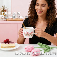 Tulip ceramic mug with spoon set 10oz