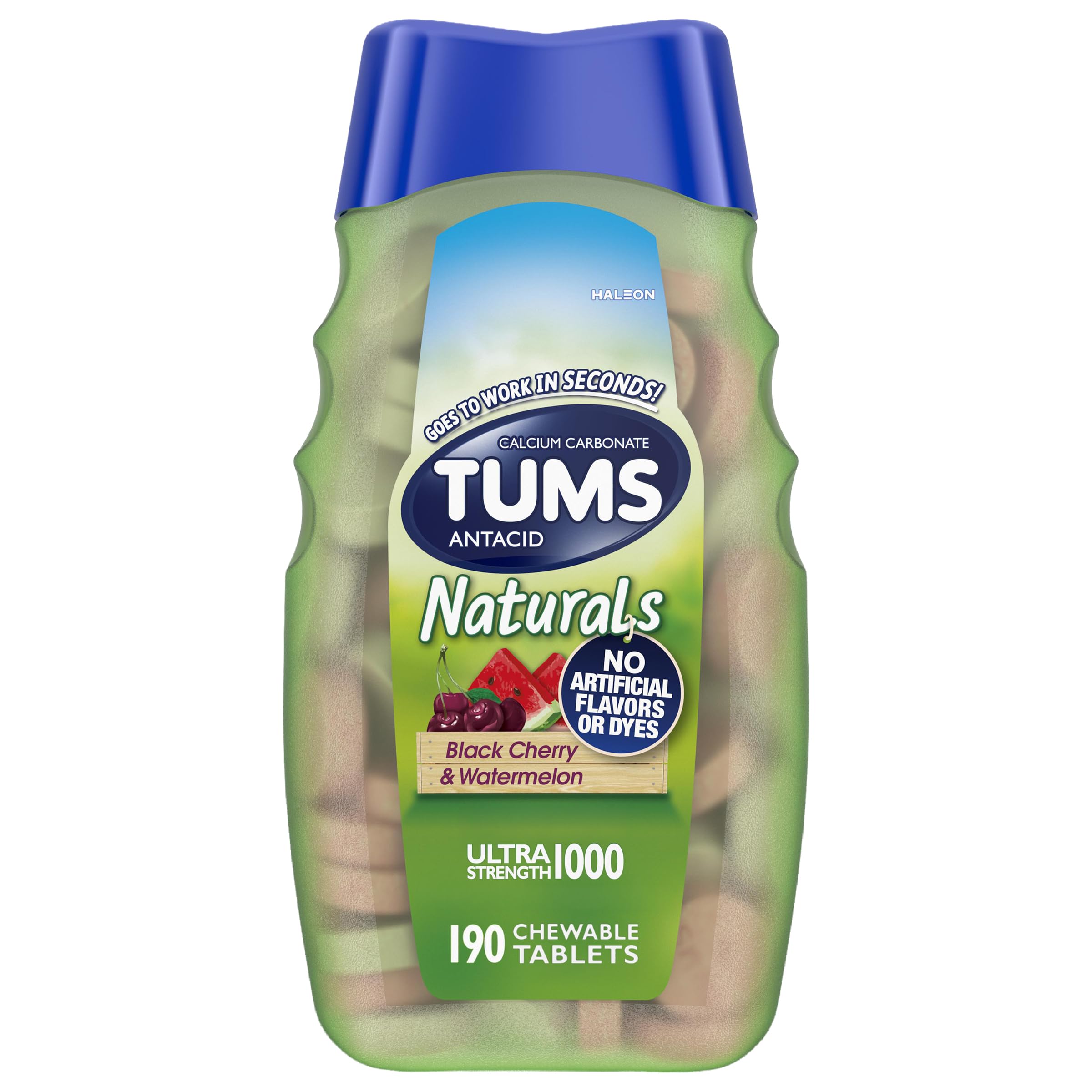 TUMS Naturals Antacid Chewable Tablets bottle 190 count