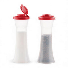 Tupperware Large Hourglass Salt and Pepper Shakers with Raspberry Red Seals