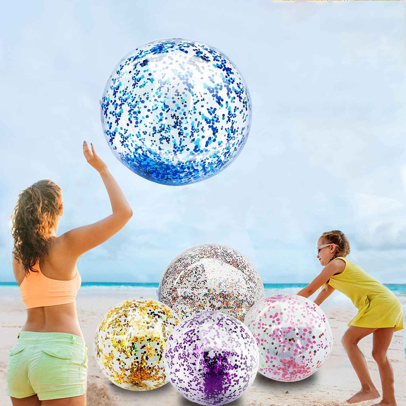TURNMEON 5 pack sequins beach balls 16 inch set image