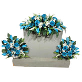 Turquoise Teal rose and calla lily headstone saddle close-up