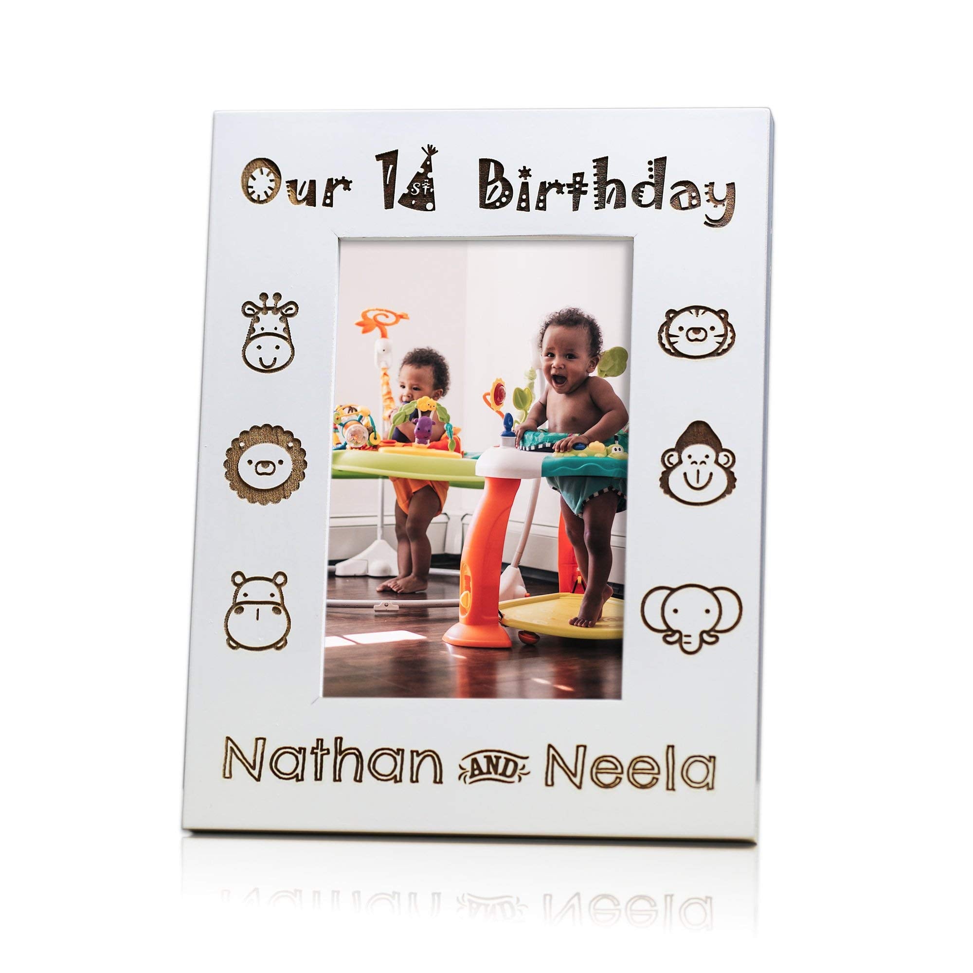 Twins first birthday picture frame 4x6 size display