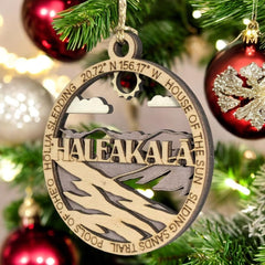 Two-layer wood ornament showing natural top and printed back layer