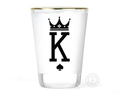 Two-piece frosted glass shot glasses with crown designs for couples