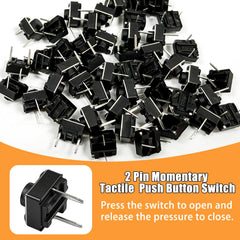 Two pin tact switch metal plastic construction