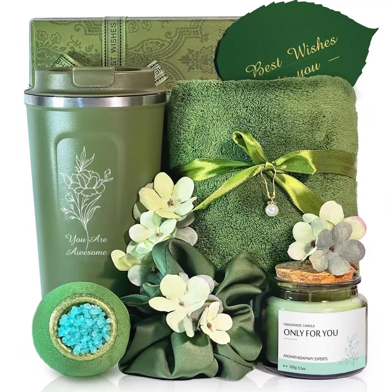 TXBOSWF 17oz green tumbler in gift basket