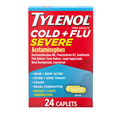 Tylenol Cold + Flu Severe Caplets 24 count packaging