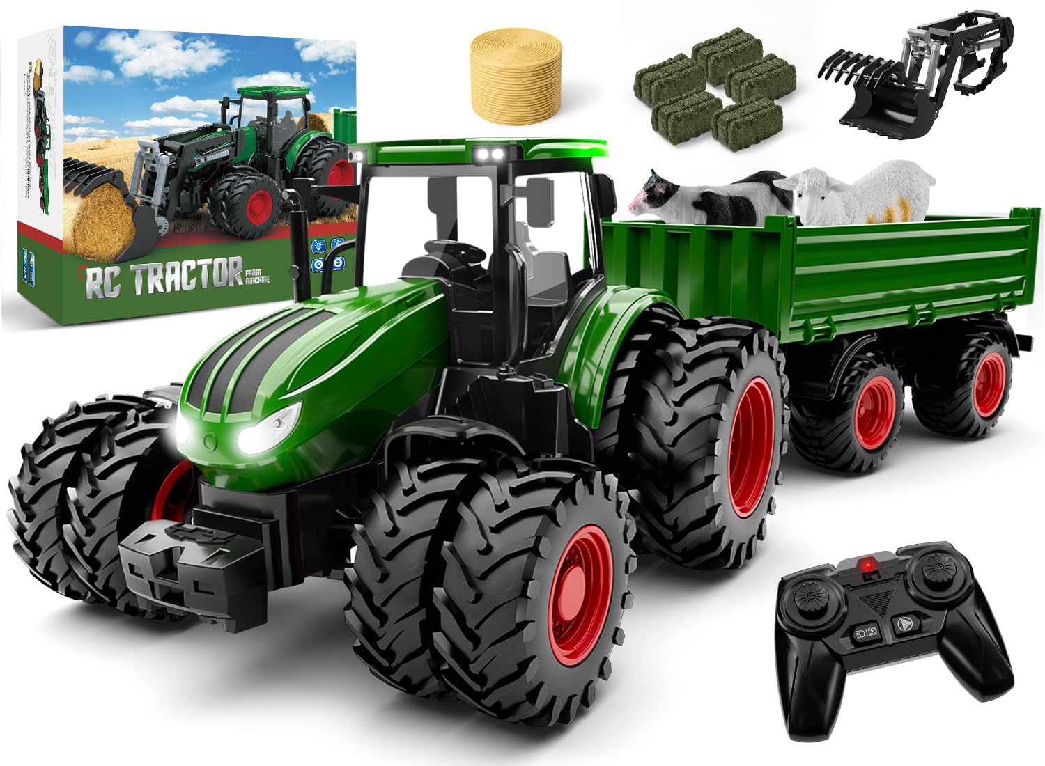 Uarzt remote control tractor toy with trailer 1:24 scale