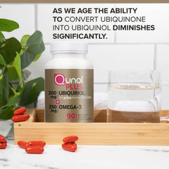 Ubiquinol 200mg Omega-3 250mg supplement bottle 90ct