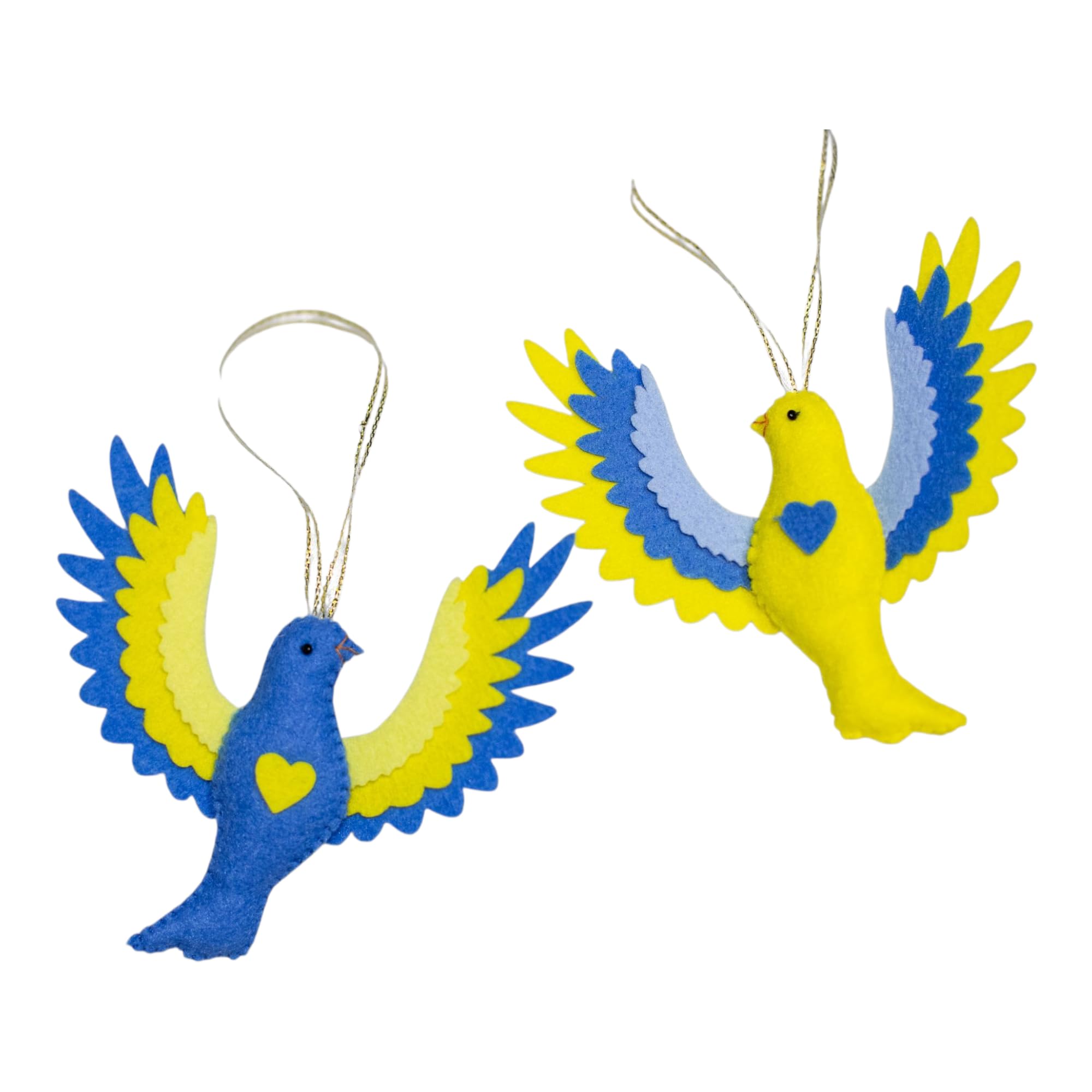 Ukraine ornaments set of 2 felt doves in blue and yellow