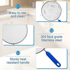 stainless steel grease splatter screen heat resistant handle