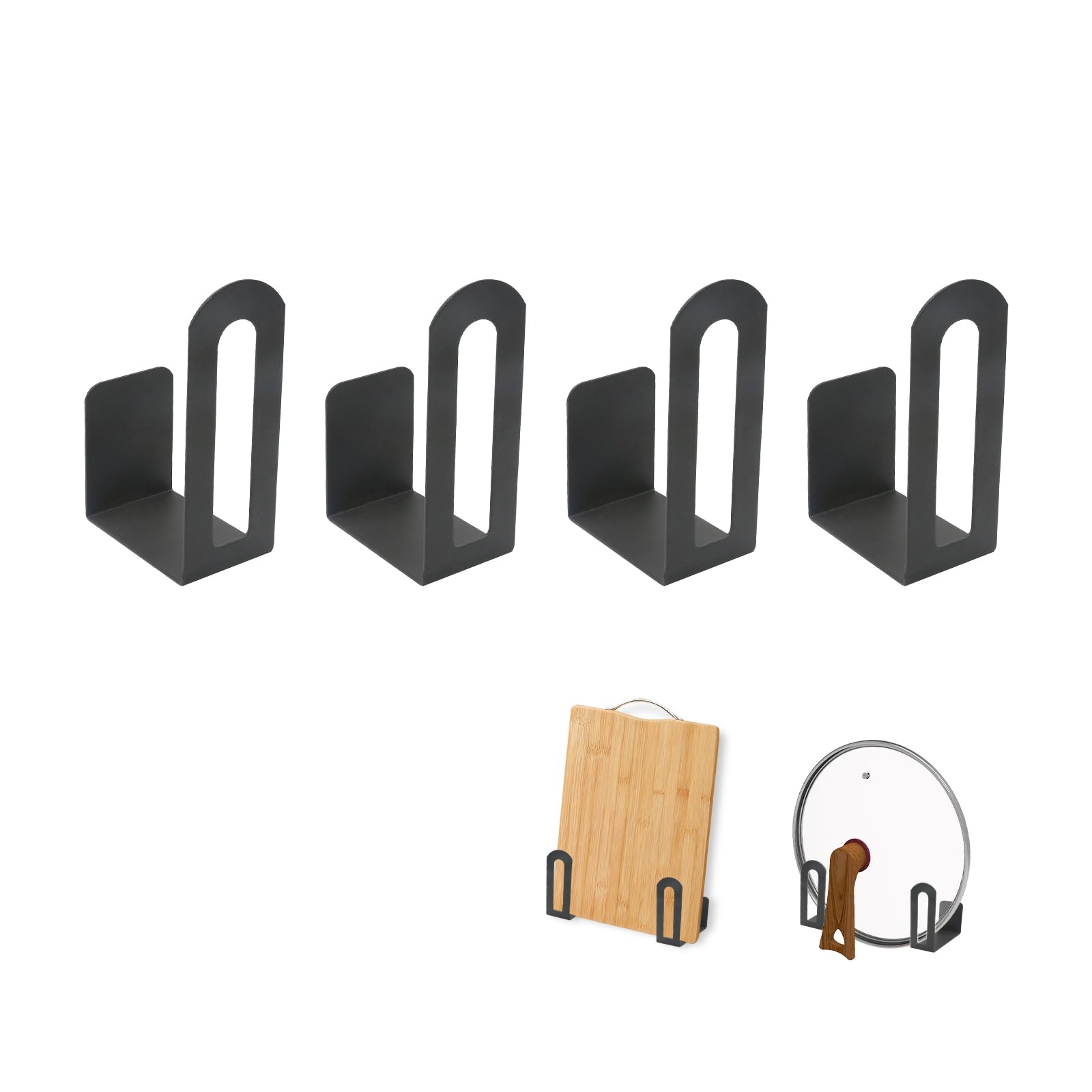 Under Cabinet Cutting Board Holder four pack mounting on kitchen wall