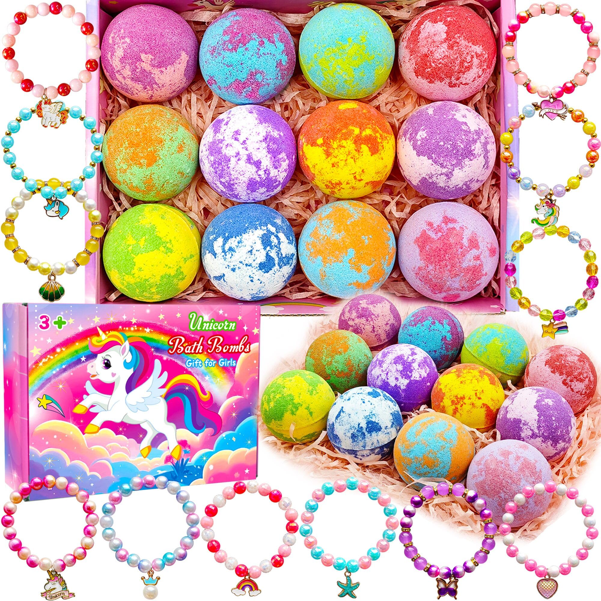 Unicorn Bath Bombs for Kids Girls set with surprise jewelry inside