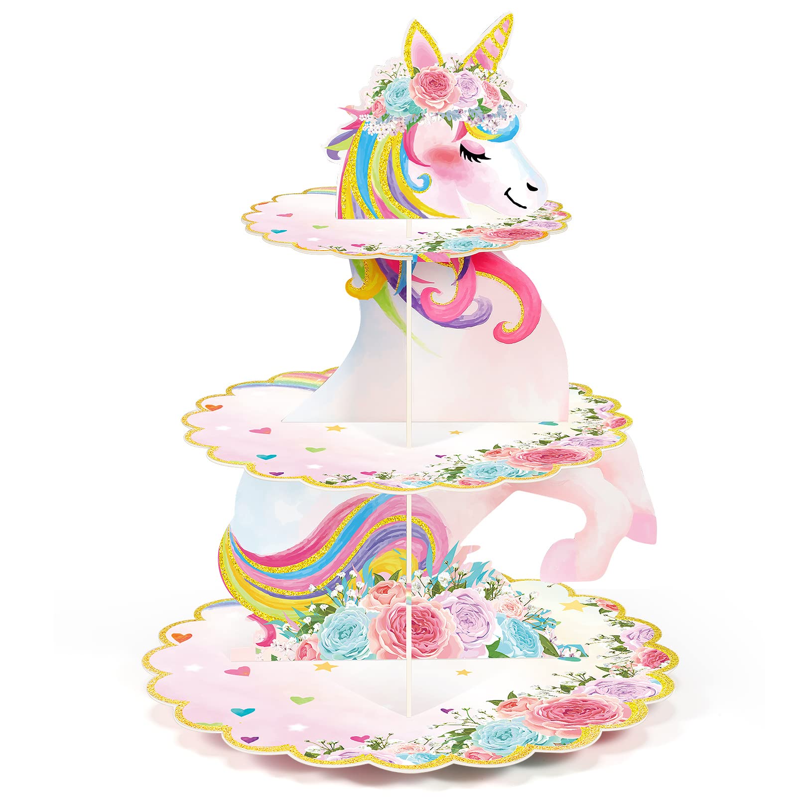 3 Tier Unicorn Cupcake Stand 16.5 inches tall