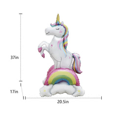 3D unicorn balloon with rainbow mane and clouds