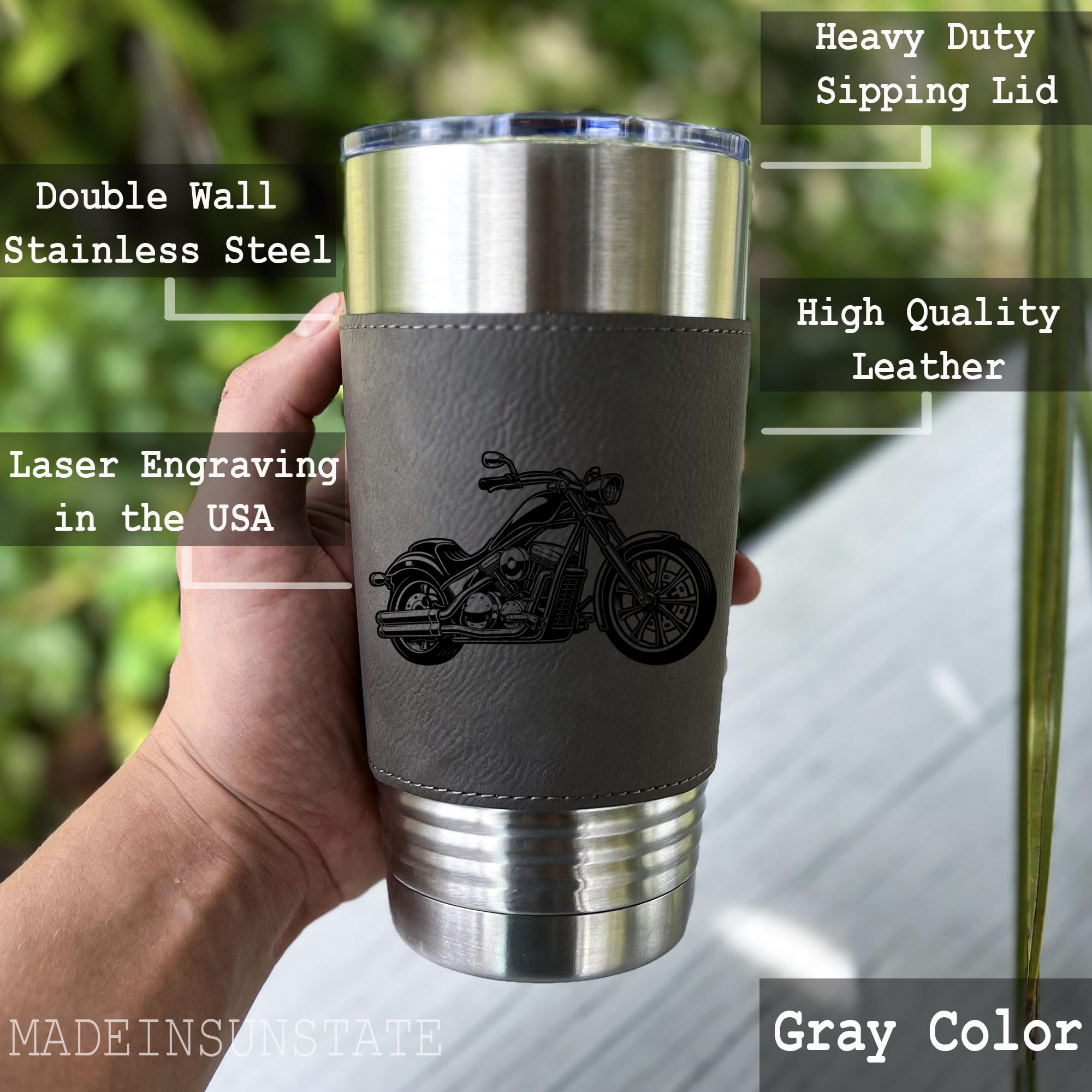 Unique 20oz Leather Engraved Motorcycle Tumbler product image