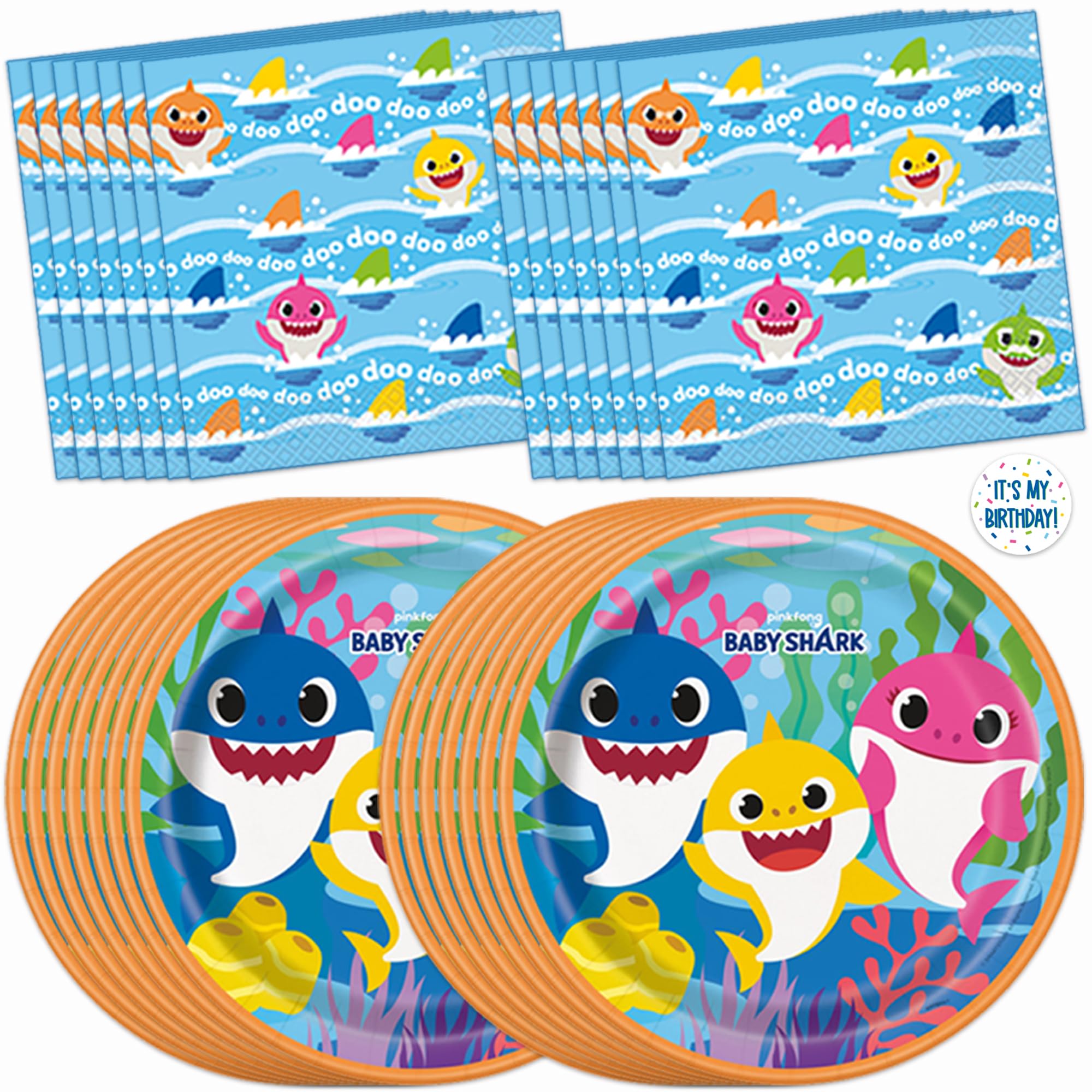 Unique Baby Shark 16-pack plates for party setup