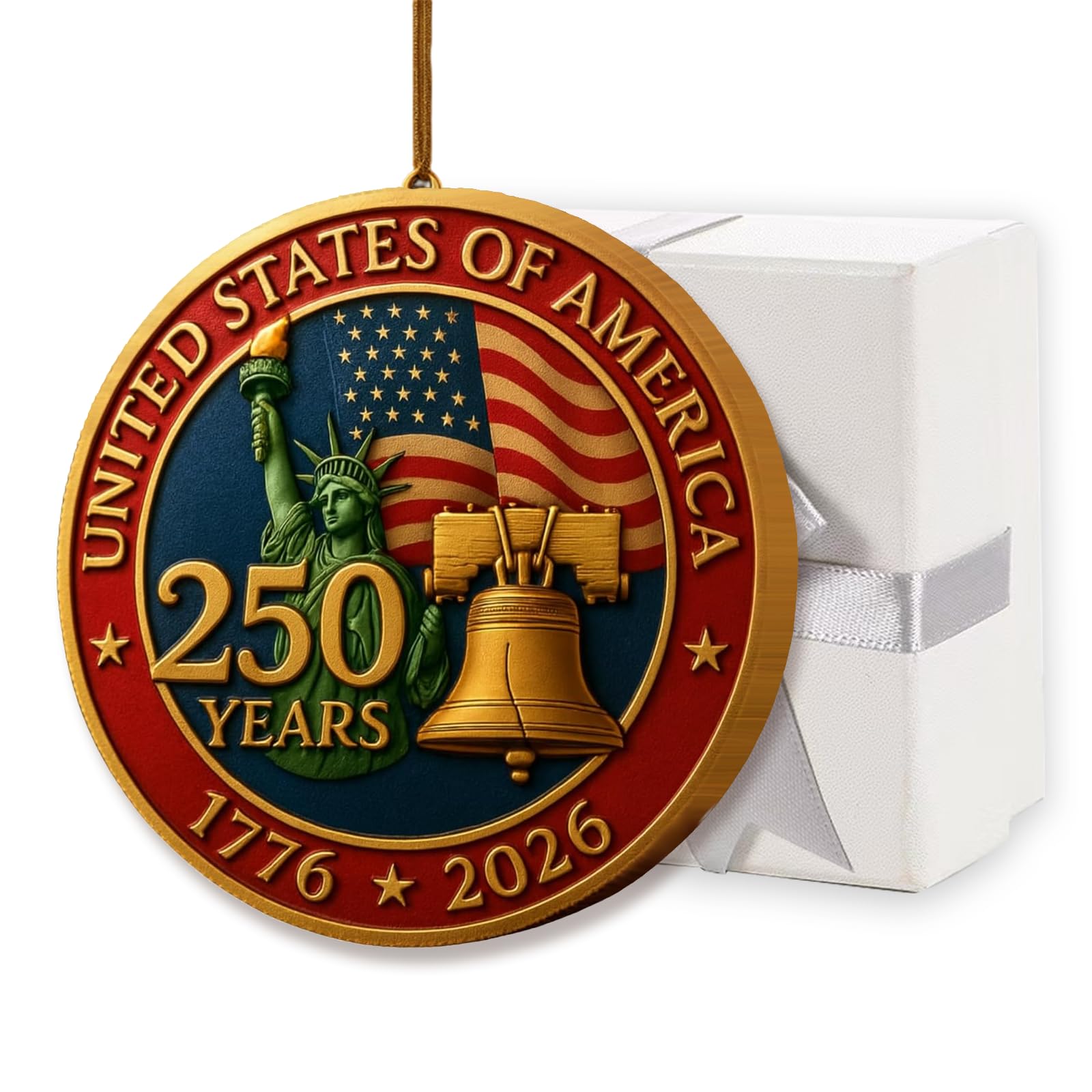 United States 250th Anniversary Ornament with Liberty Bell on metal finish