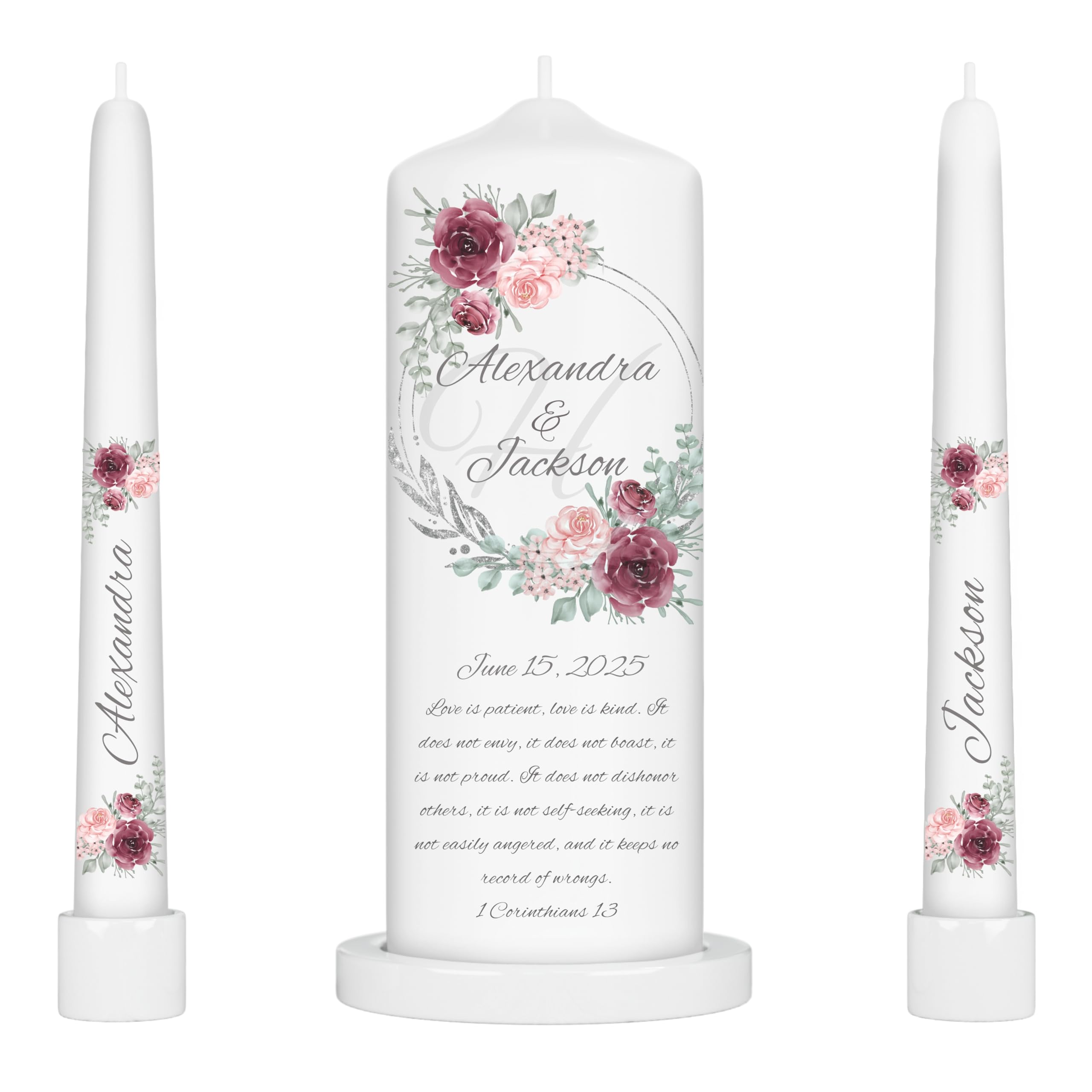 Unity candles for wedding set with pillar and tapers