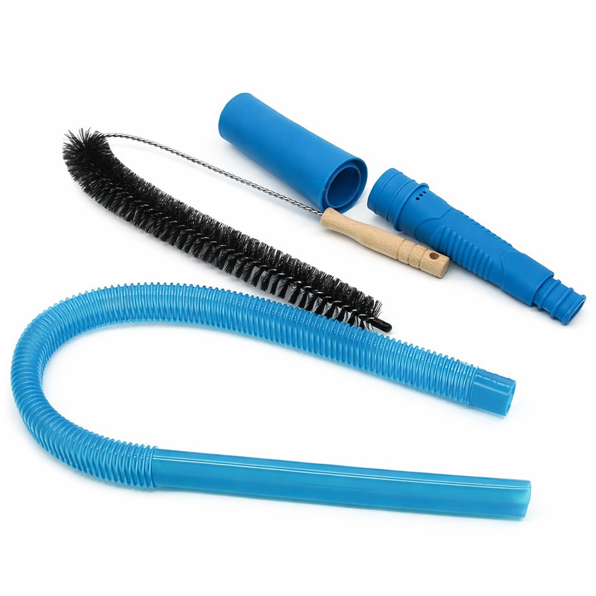 Universal dryer lint vacuum attachment with 3-piece set connected to vacuum hose