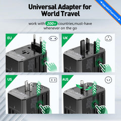 Hichor travel adapter charging six devices with USB-C and USB-A ports