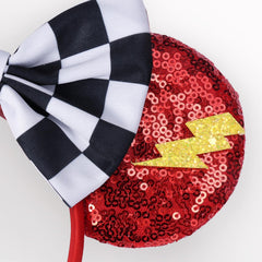 UNSPAZ Cars Ears headband close up showing sequins and bow