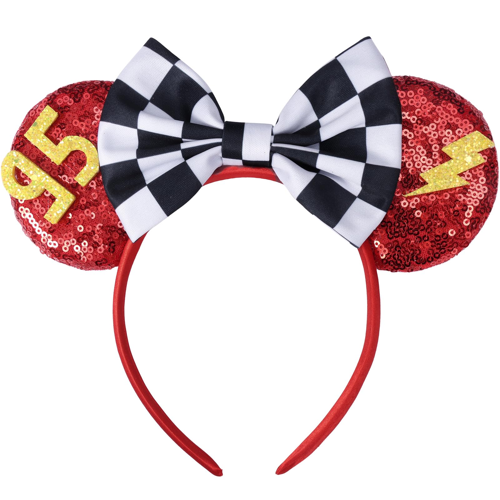 UNSPAZ mouse ears headband with Cars Ears red sequins and checkered bow