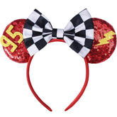 UNSPAZ mouse ears headband with Cars Ears red sequins and checkered bow
