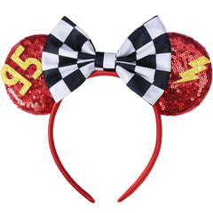 UNSPAZ mouse ears headband with Cars Ears red sequins and checkered bow