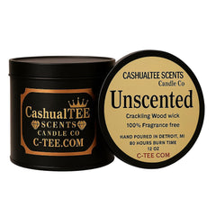 Unscented coconut wax tin candle 12 oz packaging