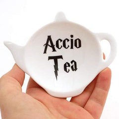 Upcycled white ceramic tea bag holder glossy glaze