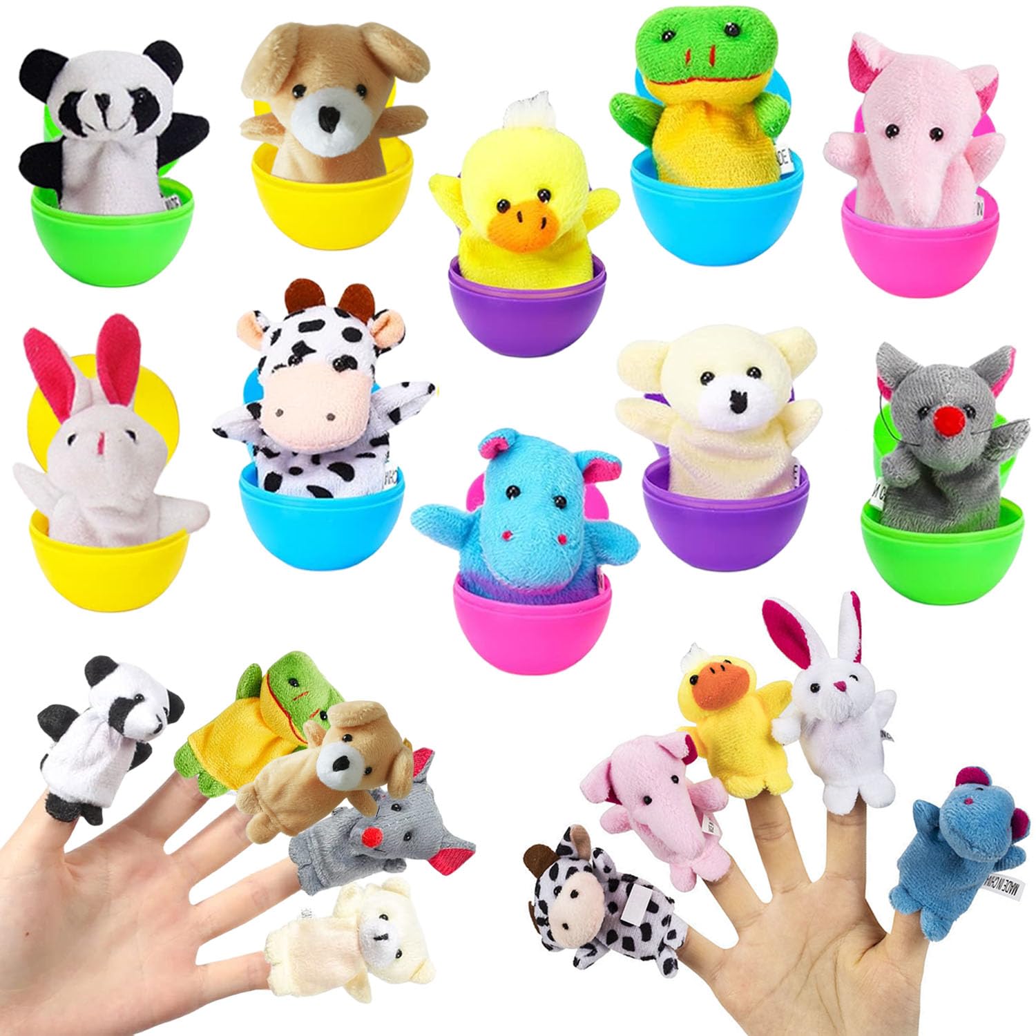 UPINLOOK 10 Pack Easter Eggs with Animal Finger Puppets set