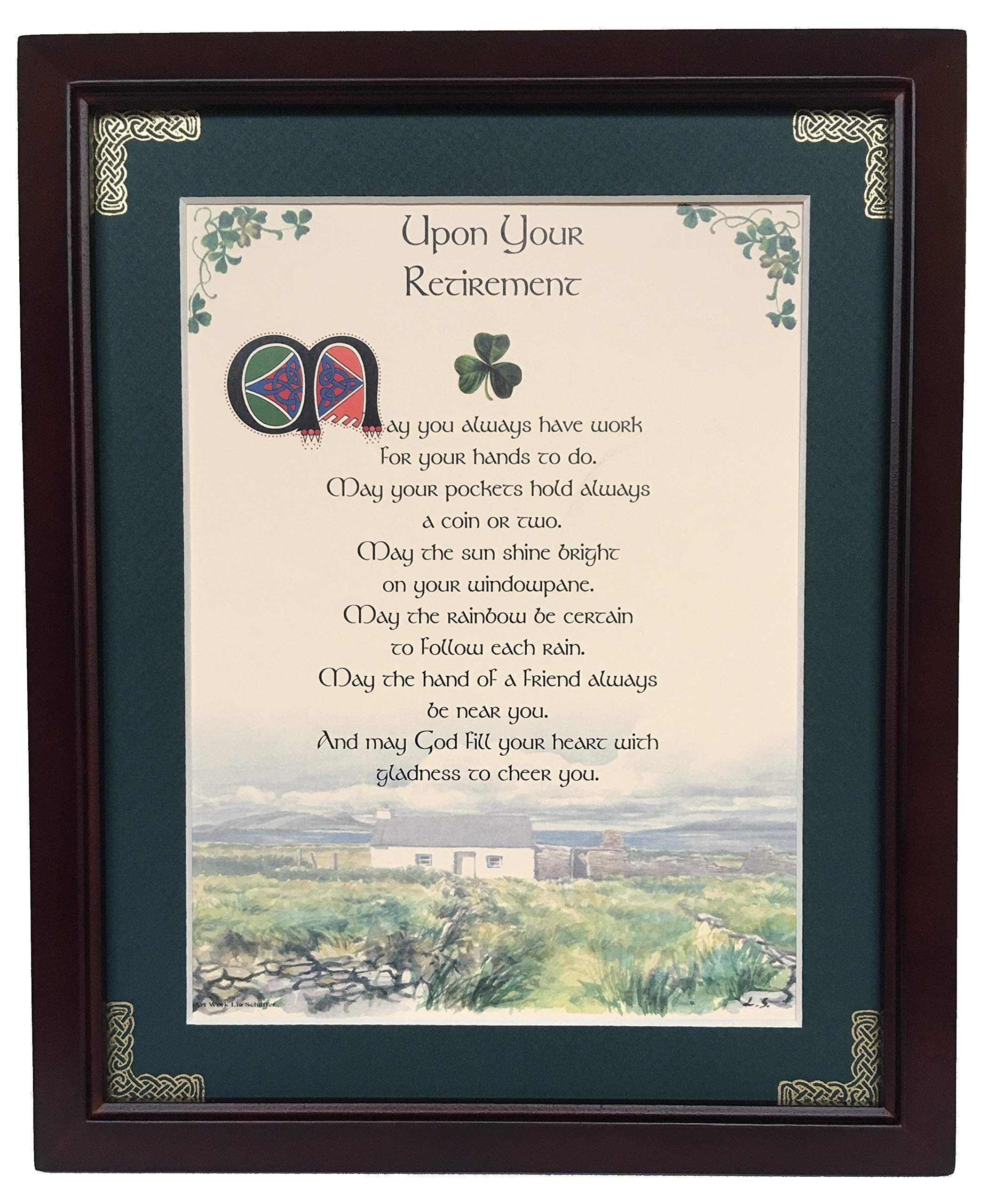 Upon Your Retirement personalizable framed blessing with green mat for display