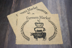 Farm animal print design featured on Farmers Market burlap placemats