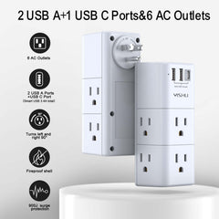 usb ports two usb-a and one usb-c on outlet extender